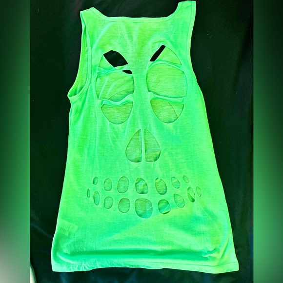 Legaci Neon Green Cutout Skull Back Tank Top With Black Skull Front - Picture 5 of 5